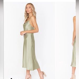 NWT SZE L Moss Green Satin Dress